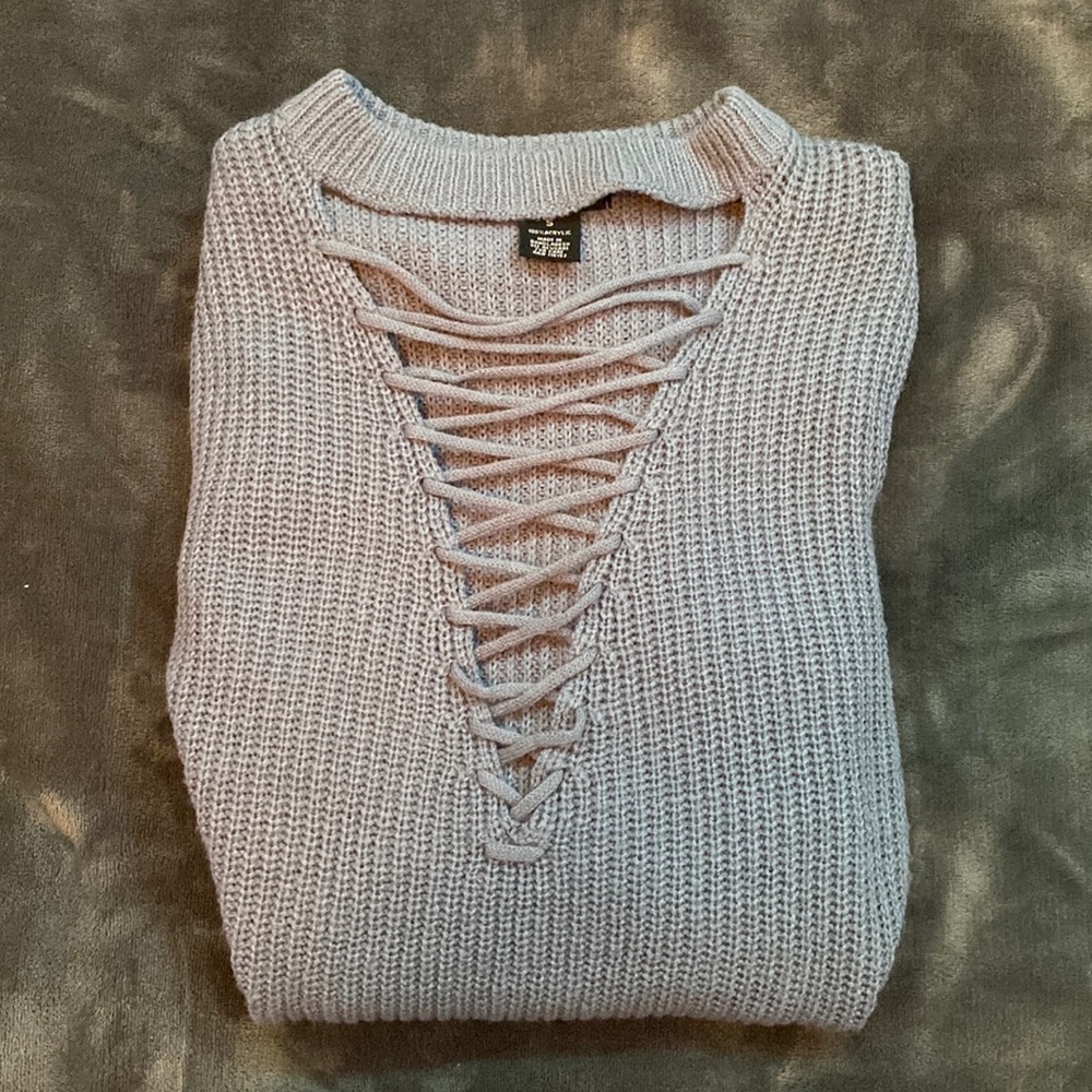 purple v neck crisscross knitted long sleeve